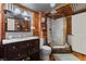 Basement bathroom with shower, wood and metal accents at 4187 Matterhorn Way, Mount Charleston, NV 89124