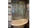 Bathroom with clawfoot tub and corrugated metal walls at 4187 Matterhorn Way, Mount Charleston, NV 89124