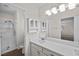 Bathroom with a shower, vanity, and white cabinets at 5458 Walton Heath Ave, Las Vegas, NV 89142