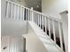 Upstairs hardwood staircase with white railing at 938 Cantabria Heights Ave, Las Vegas, NV 89183