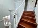 Upstairs hardwood staircase with white railing at 938 Cantabria Heights Ave, Las Vegas, NV 89183