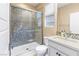 Bathroom with a large walk-in shower and mosaic tile at 2130 Maderno St, Henderson, NV 89044