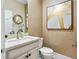 Small bathroom with single vanity and decorative wall at 2130 Maderno St, Henderson, NV 89044