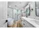 Elegant bathroom with soaking tub, marble shower, and double vanity at 491 Kristin Ln, Henderson, NV 89011