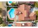 Bird's eye view showing a private backyard pool and mature landscaping at 7909 Rio Rico Dr, Las Vegas, NV 89113