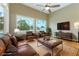 Cozy living room with leather furniture and large windows at 7909 Rio Rico Dr, Las Vegas, NV 89113