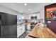 Modern kitchen with white cabinets, stainless steel appliances, and butcher block countertops at 1205 Sattes St, Las Vegas, NV 89101