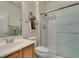 Clean bathroom featuring a shower stall and updated vanity at 1848 Mountain Ranch Ave, Henderson, NV 89012