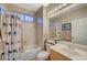 Clean bathroom with a shower/tub combo and updated vanity at 2039 Colvin Run Dr, Henderson, NV 89052