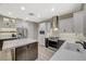 Modern kitchen with white cabinets, stainless steel appliances and quartz countertops at 2039 Colvin Run Dr, Henderson, NV 89052