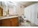 Clean bathroom with shower and granite vanity at 11193 Falesco Ave, Las Vegas, NV 89138