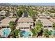 Aerial view highlighting a house with a private pool and a beautifully landscaped backyard at 9523 Castillana Ct, Las Vegas, NV 89147