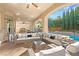 Outdoor patio featuring comfortable seating and views of the pool and backyard at 5455 San Florentine Ave, Las Vegas, NV 89141