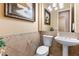 Powder room with pedestal sink and decorative tile at 5455 San Florentine Ave, Las Vegas, NV 89141