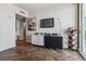 Modern hallway with herringbone floors and built-in shelving at 2857 Paradise Rd # 2203, Las Vegas, NV 89109