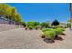 Landscaped backyard with gravel, drought-tolerant plants, and a partial view of a pool at 3004 Canton Hills St, Henderson, NV 89052