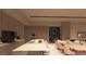 Modern kitchen with island and breakfast bar, open to dining and living areas at 129 Still Shores St, Henderson, NV 89011