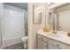 Clean bathroom with a tub and shower combo at 1064 Wide Brim Ct, Henderson, NV 89011