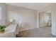 Home office with white desk, mirrored closet and grey carpet at 108 Breeze Ct, Las Vegas, NV 89145