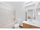 Bathroom featuring a tub-shower combination, toilet, and a single sink vanity at 610 Roberta Alecia Ave, North Las Vegas, NV 89031