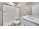 Clean bathroom with shower, toilet and white vanity at 6828 Pacific Robin St, North Las Vegas, NV 89084