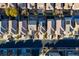 Aerial view of a row of houses with solar panels and tile roofs at 9328 Black Wolf Ave, Las Vegas, NV 89178