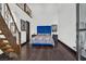 Bedroom with a blue headboard and patterned bedding at 1616 Villa Rica Dr, Henderson, NV 89052