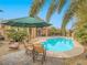 Inviting backyard pool with patio furniture and umbrella at 10840 Villa Torre St, Las Vegas, NV 89141