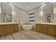 Spa-like bathroom with soaking tub and double sinks at 1343 Panini Dr, Henderson, NV 89052