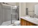 Clean bathroom with a walk-in shower and a vanity at 2067 Bliss Corner St, Henderson, NV 89044