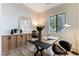 Modern home office with wood desk, built-in cabinets and natural light at 1350 Rossini St, Henderson, NV 89052