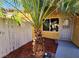 Private patio with a palm tree and wood fence at 1480 Hialeah Dr # B, Las Vegas, NV 89119