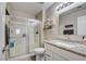 Clean bathroom, granite countertop, shower, and updated fixtures at 451 Wright Way, Henderson, NV 89015