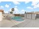 Large, inviting pool with a convenient storage shed at 513 Chandler St, Henderson, NV 89014