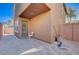 Small paved backyard with a sitting area and storage at 152 Belmont Canyon Pl, Henderson, NV 89015