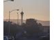 Long-distance view of mountains and a tower at sunset at 4079 E Saint Louis Ave, Las Vegas, NV 89104