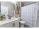 Simple bathroom with a shower/tub combo and vanity at 6916 Snow Finch St, North Las Vegas, NV 89084