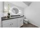 Modern bathroom with updated vanity, a large mirror, and dark countertop at 1620 N Torrey Pines Dr # 103, Las Vegas, NV 89108