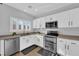 Modern kitchen featuring stainless steel appliances and white cabinetry at 2505 Cockatiel Dr, North Las Vegas, NV 89084