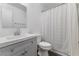 Clean bathroom with gray vanity and shower at 350 Preston Dr, Henderson, NV 89015