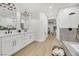 Bathroom with double vanity and walk-in shower at 517 Annet St, Henderson, NV 89052