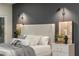 Modern bedroom with a plush bed and stylish nightstands, featuring a dark-grey accent wall at 517 Annet St, Henderson, NV 89052