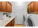 Laundry room with washer, dryer, sink, and cabinets at 6422 Hughes Springs Dr, Las Vegas, NV 89131