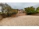 Backyard with gravel, mature trees and block wall at 7976 Sleeping Lily Dr, Las Vegas, NV 89178