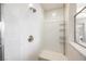 Walk-in shower with built-in seating and glass enclosure at 816 Loch Katrine Ave, Henderson, NV 89012