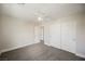 Bedroom with ceiling fan and double door closet at 9757 Marcelline Ave, Las Vegas, NV 89148