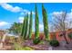 Large backyard featuring manicured trees and shrubbery and a privacy fence at 10125 James Harbin Ave, Las Vegas, NV 89129