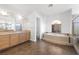 Large bathroom with soaking tub, double vanity, and shower at 3757 Brittany Nicole Ct, Las Vegas, NV 89139