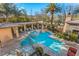 Aerial view of the backyard featuring a large pool, jacuzzi, covered seating, and beautifully landscaped surroundings at 10117 Summit Canyon Dr, Las Vegas, NV 89144