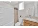 Bathroom with tub, shower, and light wood vanity at 2598 Iron Crest Ln, Las Vegas, NV 89138